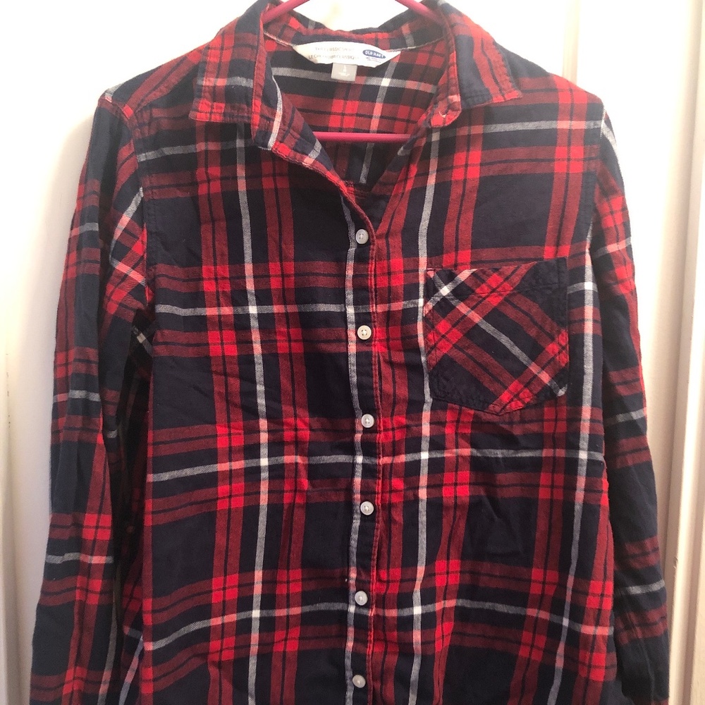 Old Navy Red, White & Navy Blue Classic Flannel Shirt